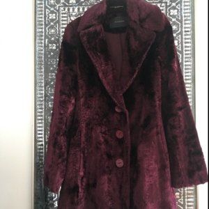 *SOLD!* Tahari Crushed Velvet Faux Fur Jacket/Swing Coat Burgundy Small